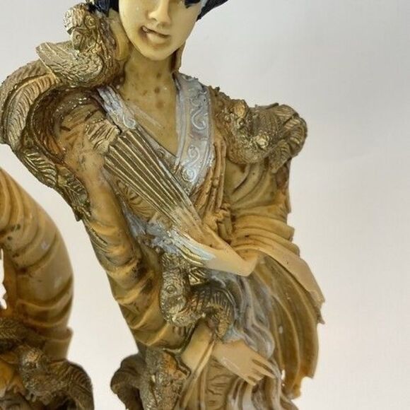 Vintage Lot of 2 ArtMark Italy Goddess & Sorcerer Statues Resin Asian Decor 9.5" - Picture 5 of 14